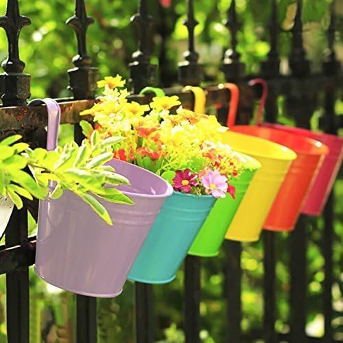 KINGLAKE Blumentöpfe zum Aufhängen Hängend aus Metall, bunte Hänge 10Stück Garten Töpfe für Balkon, Zaun (Kopie)