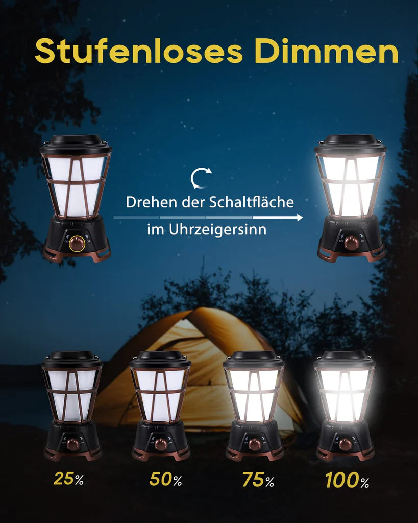 Solarlaterne für draußen, wasserdichte Campinglampe mit 2000 mAh Akku