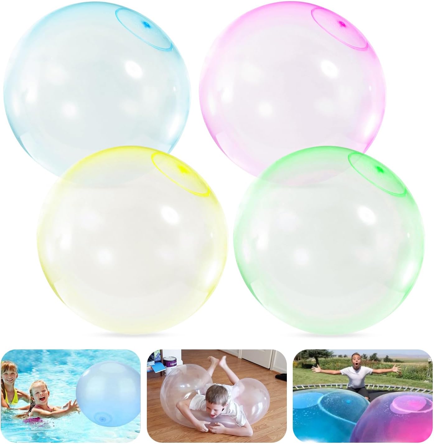 4 Stück Große Wasserblasenball Wasserball transparenter Hüpfballon für Party im Freien (Small Size)