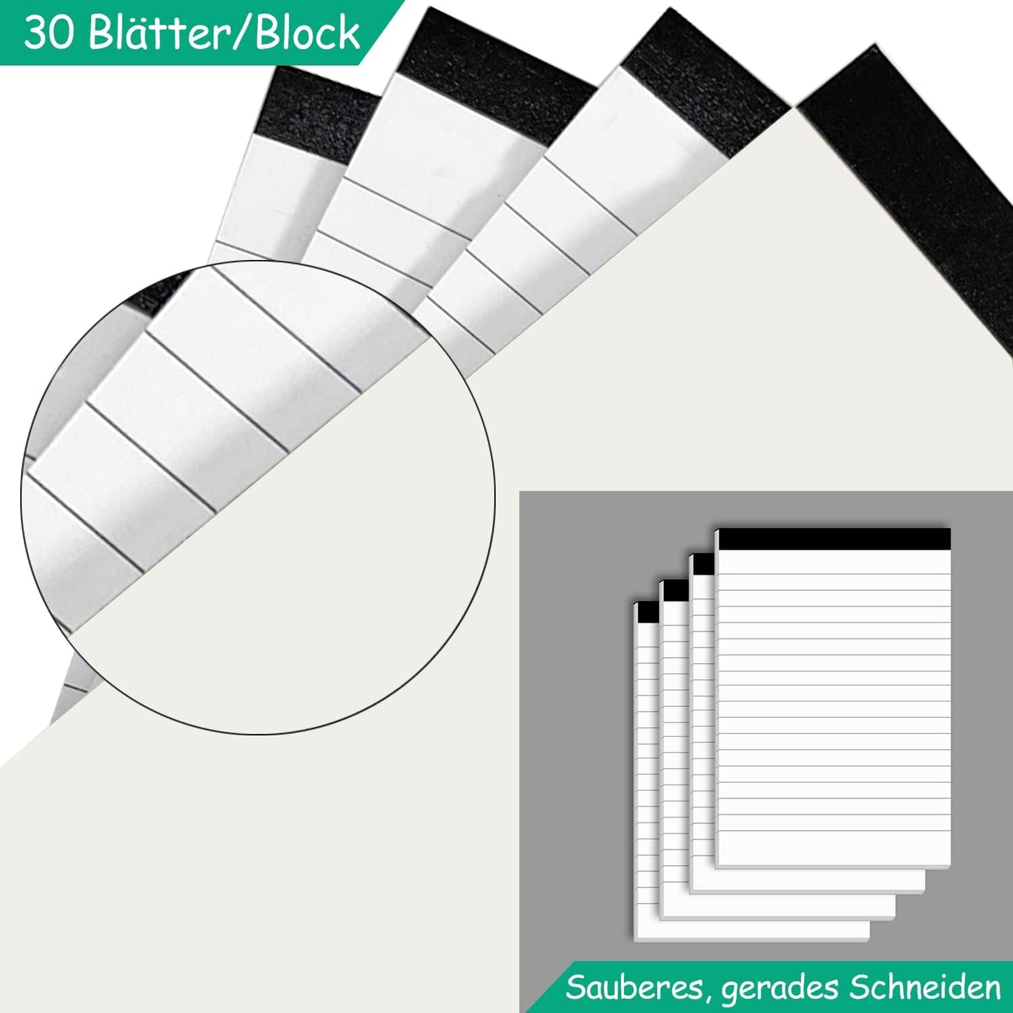 A6-Notizblöcke, 30 Seiten, dickes, strahlend weißes Papier, Notizblockpackung mit 10 Blöcken, Notizbuch mit 17 Zeilen
