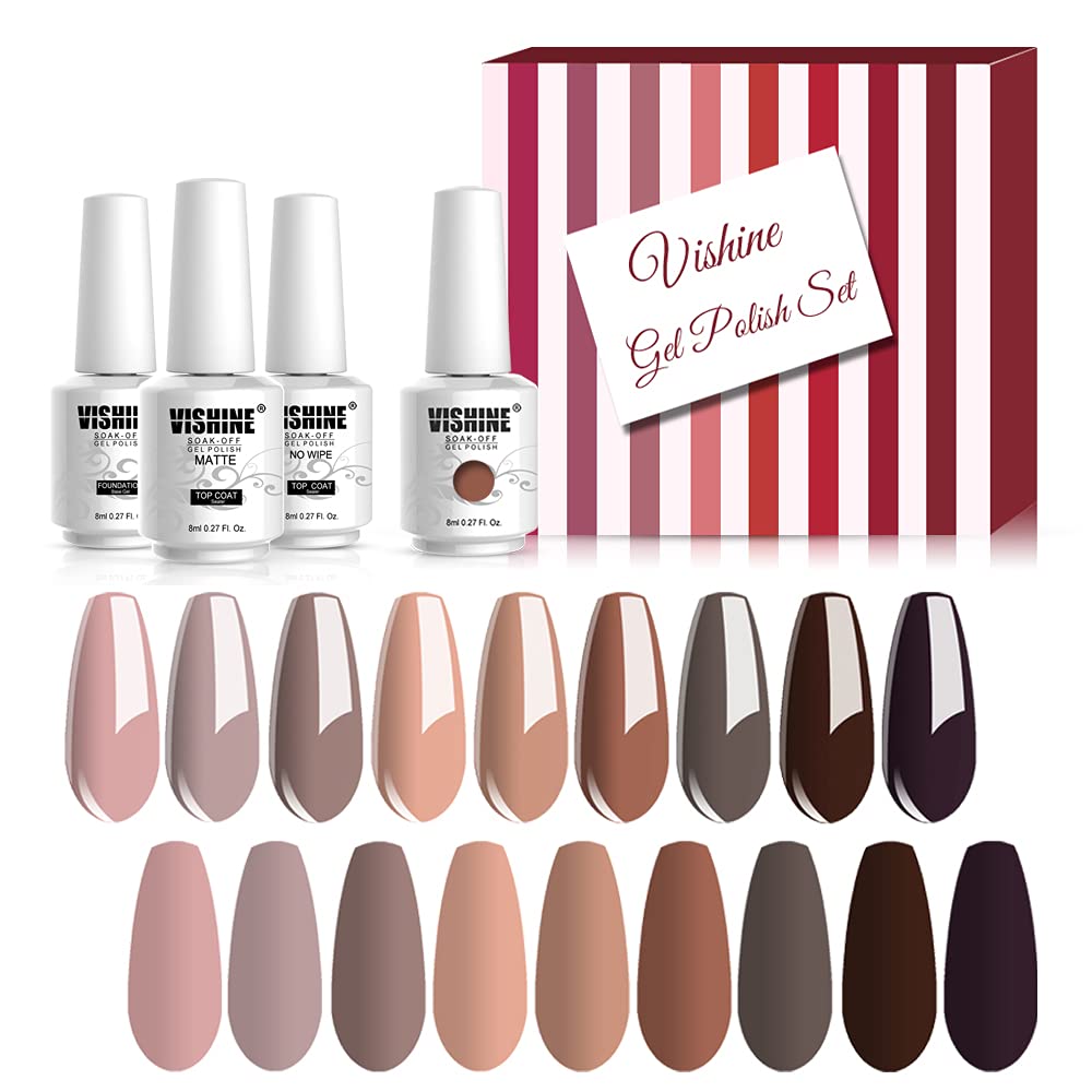 Vishine 12 Stück Gel-Nagellack-Set, Base Coat & Matte Glossy Top Coat