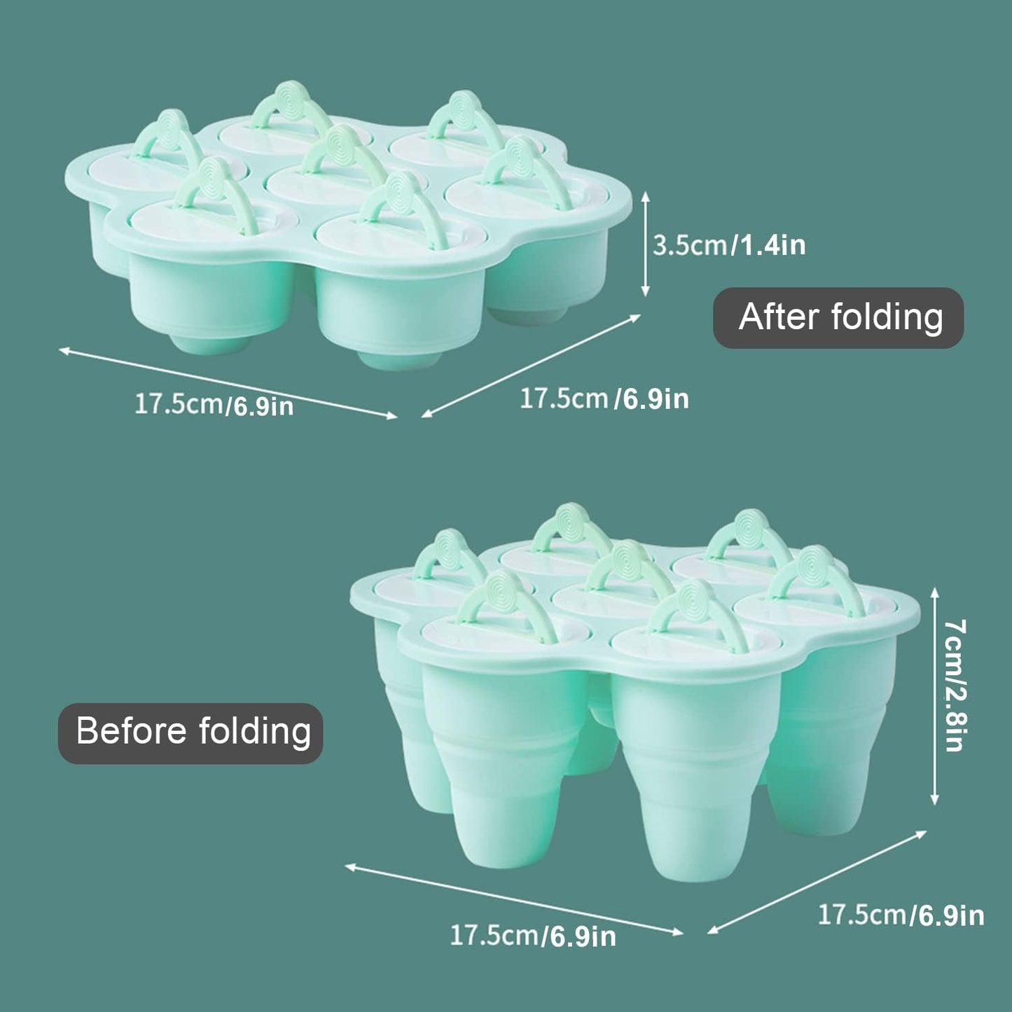 Eisformen aus Silikon, 2 Stück faltbare Eisformen aus Silikon für Eis am Stiel