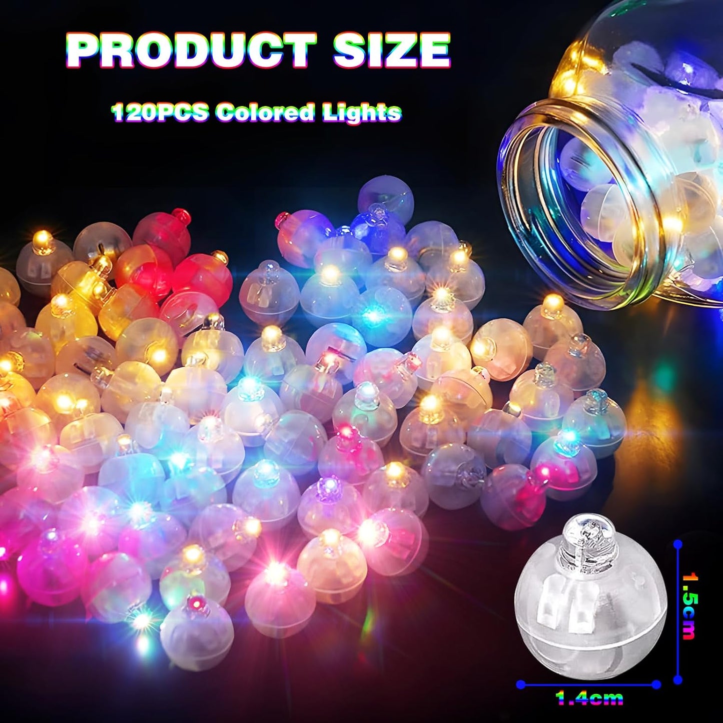 120 Stück LED Ballons Lichter, Runde LED Ballons Lichter, Mini LED Lichter Leuchtkugeln, Bunte Blinkend