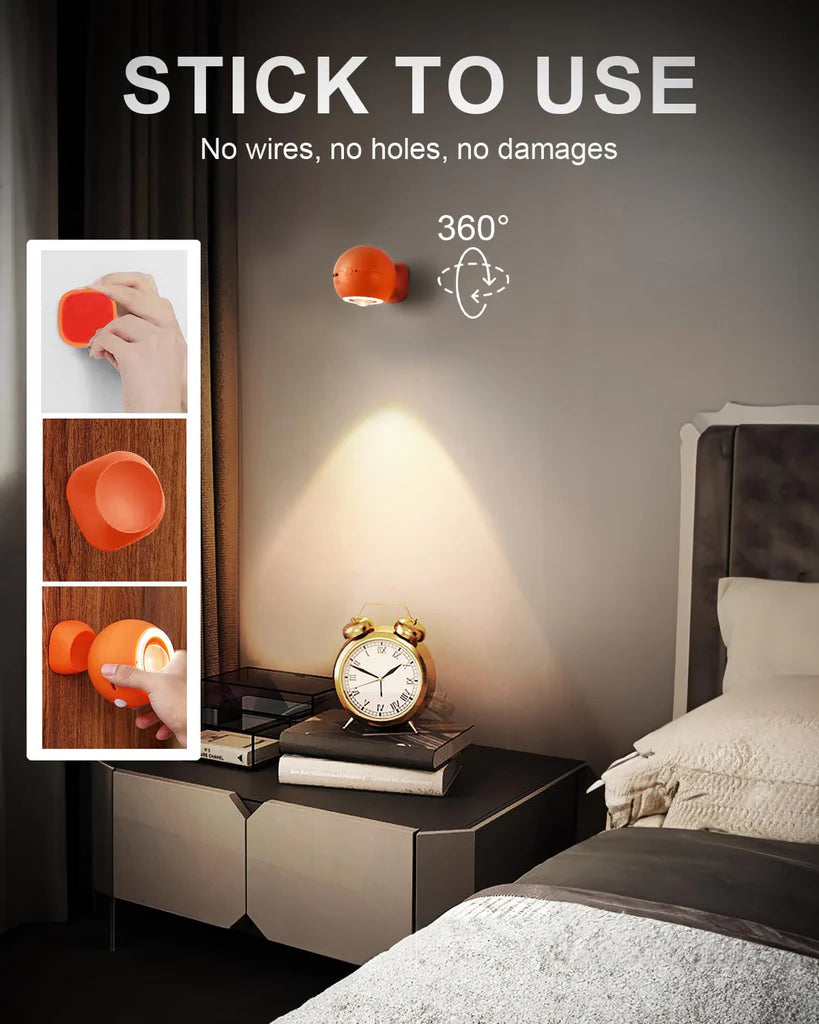 Wandleuchte Innen, Wandlampe mit Bewegungsmelder Typ-C wiederaufladbare Wandlampe Akku dimmbar 3 Farbmodi 360 drehbar