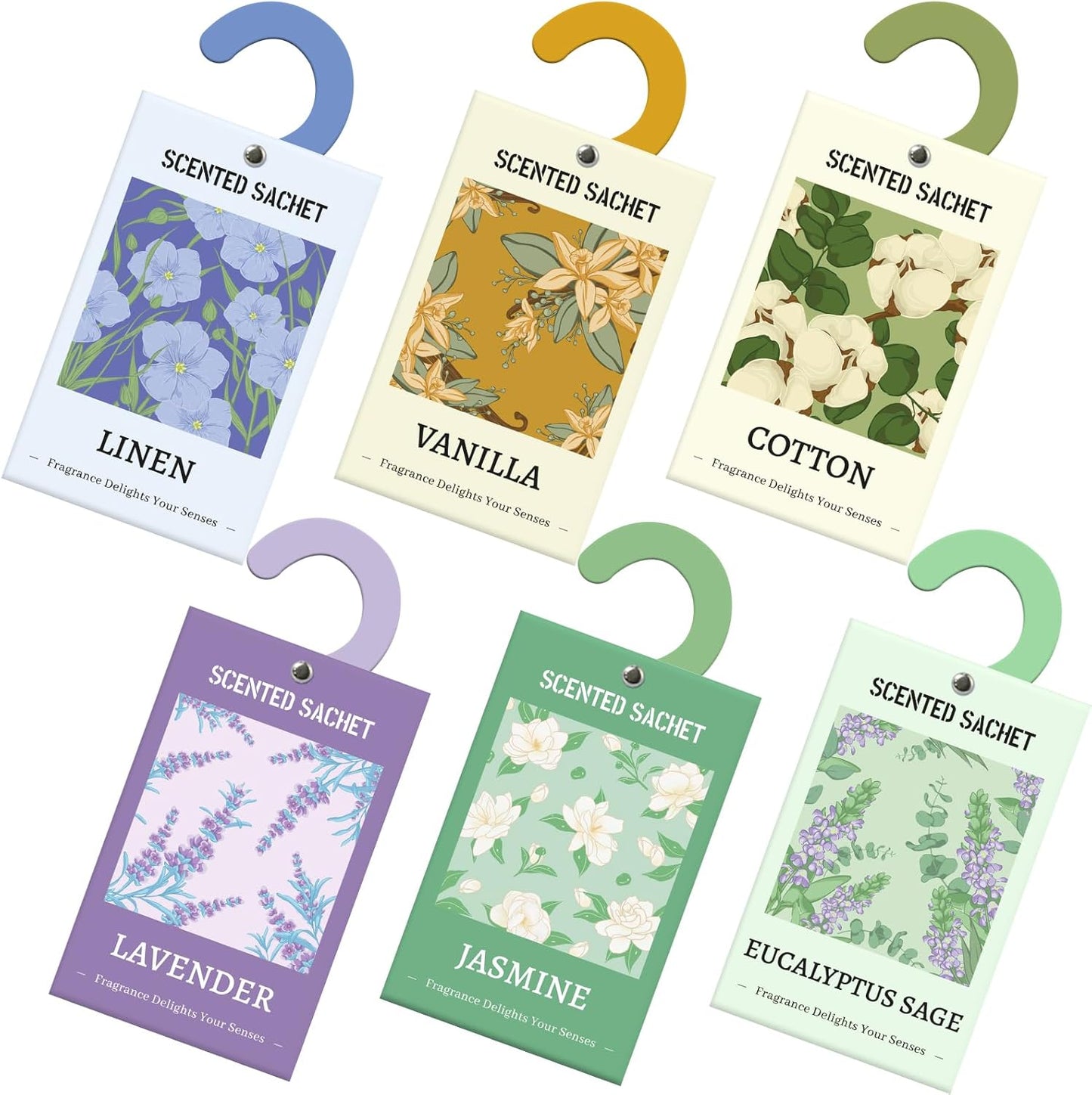 SCENTORINI Duftsachets , Jasmin, Eukalyptus Salbei, Lavendel, Vanille, Duftsäckchen Autos, Raumduft, Beseitigung von Gerüchen, 20g x 6