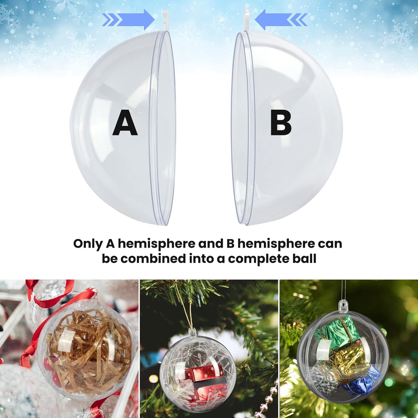 15 Stücke Acrylkugeln DIY Kugeln Transparent Plastik Weihnachtsbaumkugeln 2,36''/ 60mm für Weihnachten, Feiertag, Hochzeit, Party (Kopie)