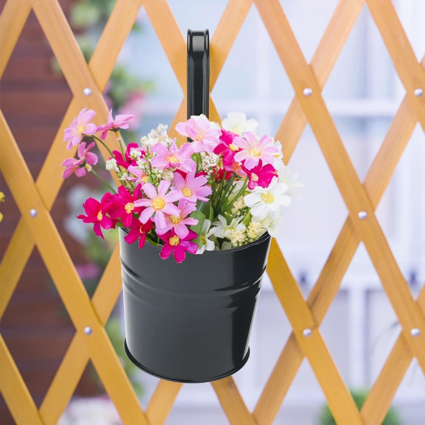 KINGLAKE Blumentöpfe zum Aufhängen Hängend aus Metall, Schwarz Hänge 10Stück Garten Töpfe für Balkon, Zaun
