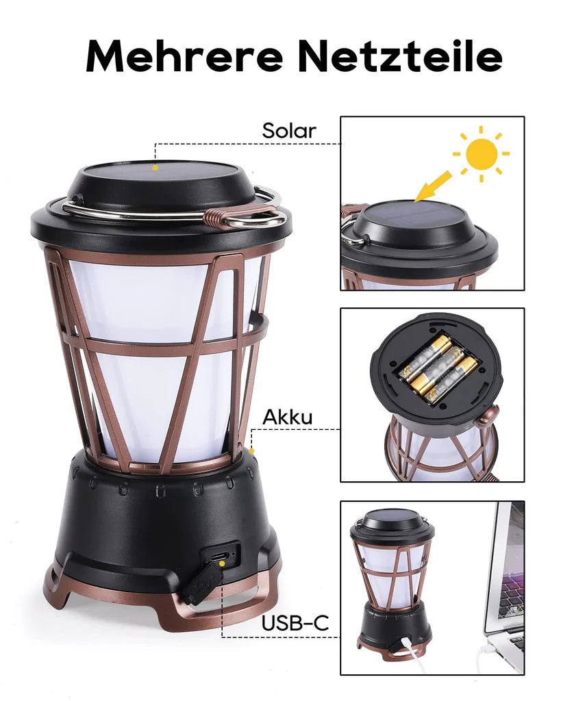 Solarlaterne für draußen, wasserdichte Campinglampe mit 2000 mAh Akku