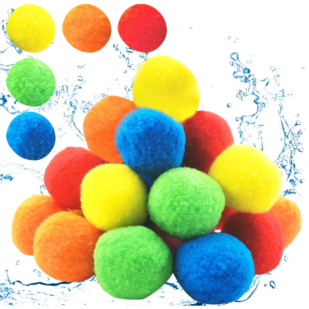 TOPJOWGA-Wasserbälle, 15 Plüschbälle, bunte Wasserbomben-Ballons, wieder 3,50verwendbar, Wasserbomben,