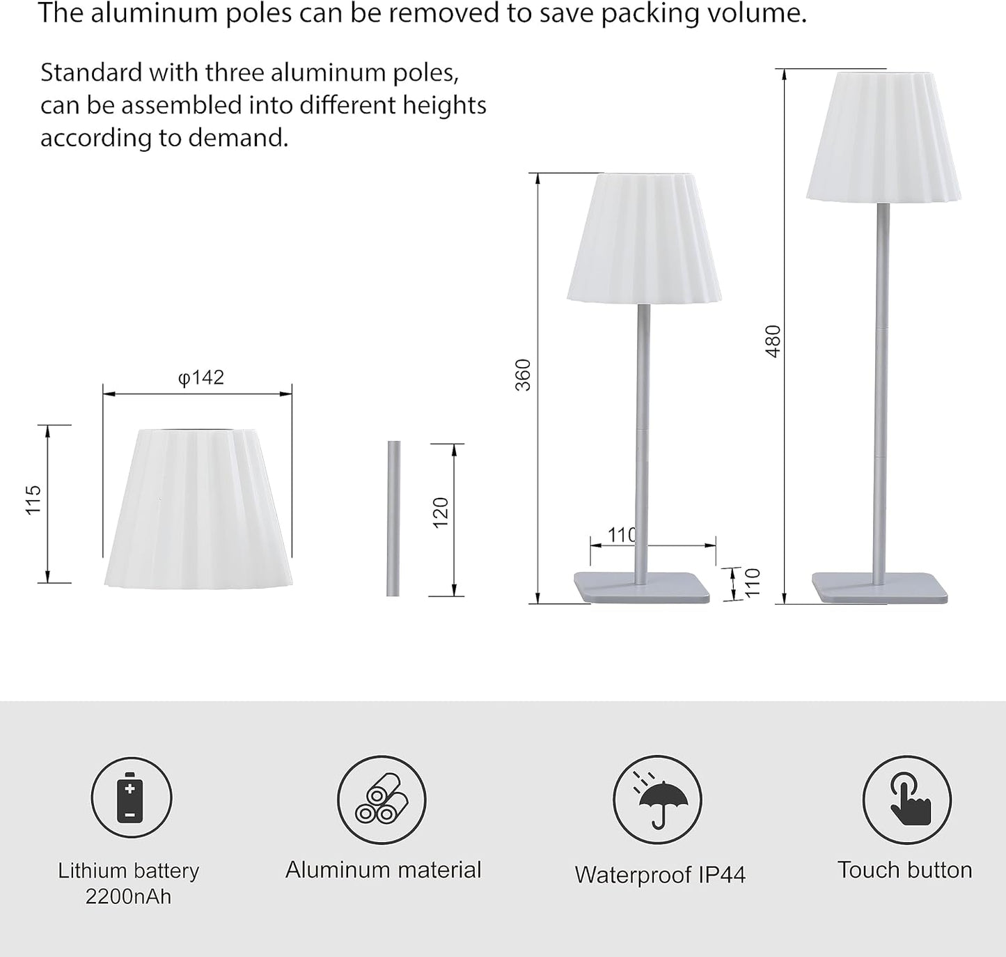 FLORNIA Dimmbare LED Akku Tischlampe Batterie betrieben
