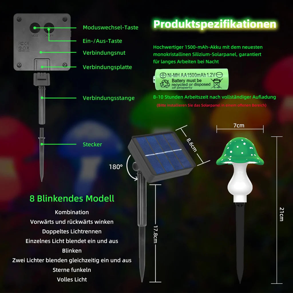 Solar-Pilzlichter für Gartendekoration, dekorative Pilzlichter