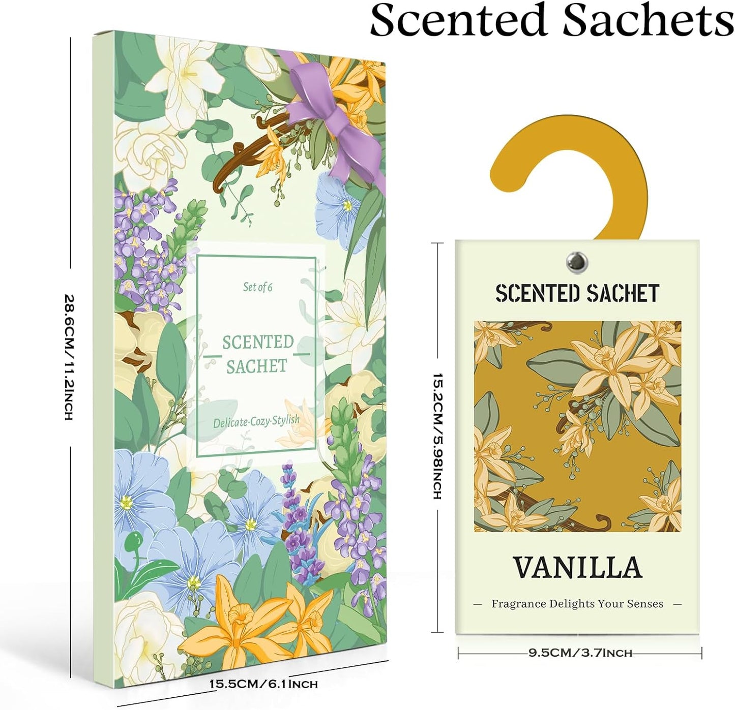 SCENTORINI Duftsachets , Jasmin, Eukalyptus Salbei, Lavendel, Vanille, Duftsäckchen Autos, Raumduft, Beseitigung von Gerüchen, 20g x 6