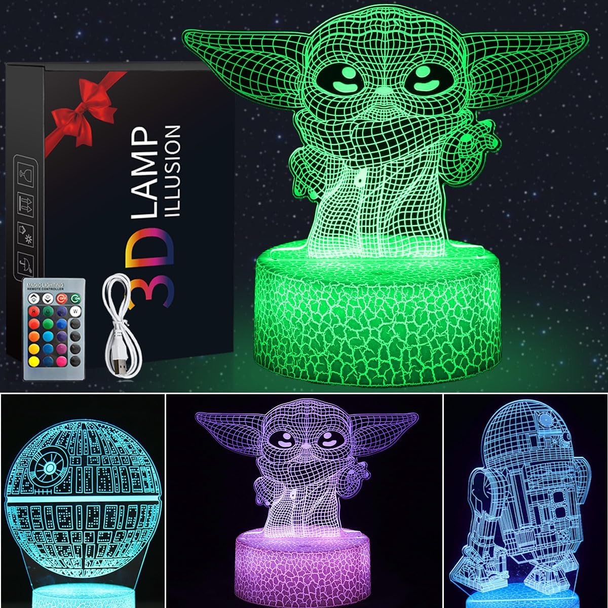 Anime-3D-Nachtlicht für Kinder, 3D-Illusionslichtspielzeug mit 16 Farben