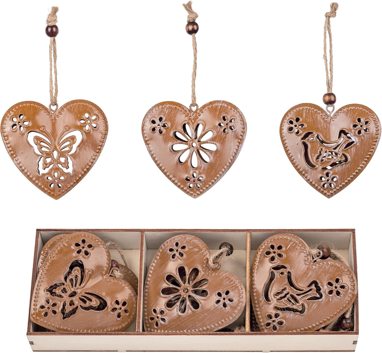 Valery Madelyn 6X Dekoaufhänger, 7.5cm Metallherzen zum Aufhängen, Herbst Dekoanhänger