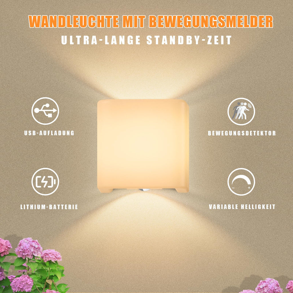 Innenwandleuchte Akku mit Bewegungsmelder, USB aufladbare Wandlampe,
