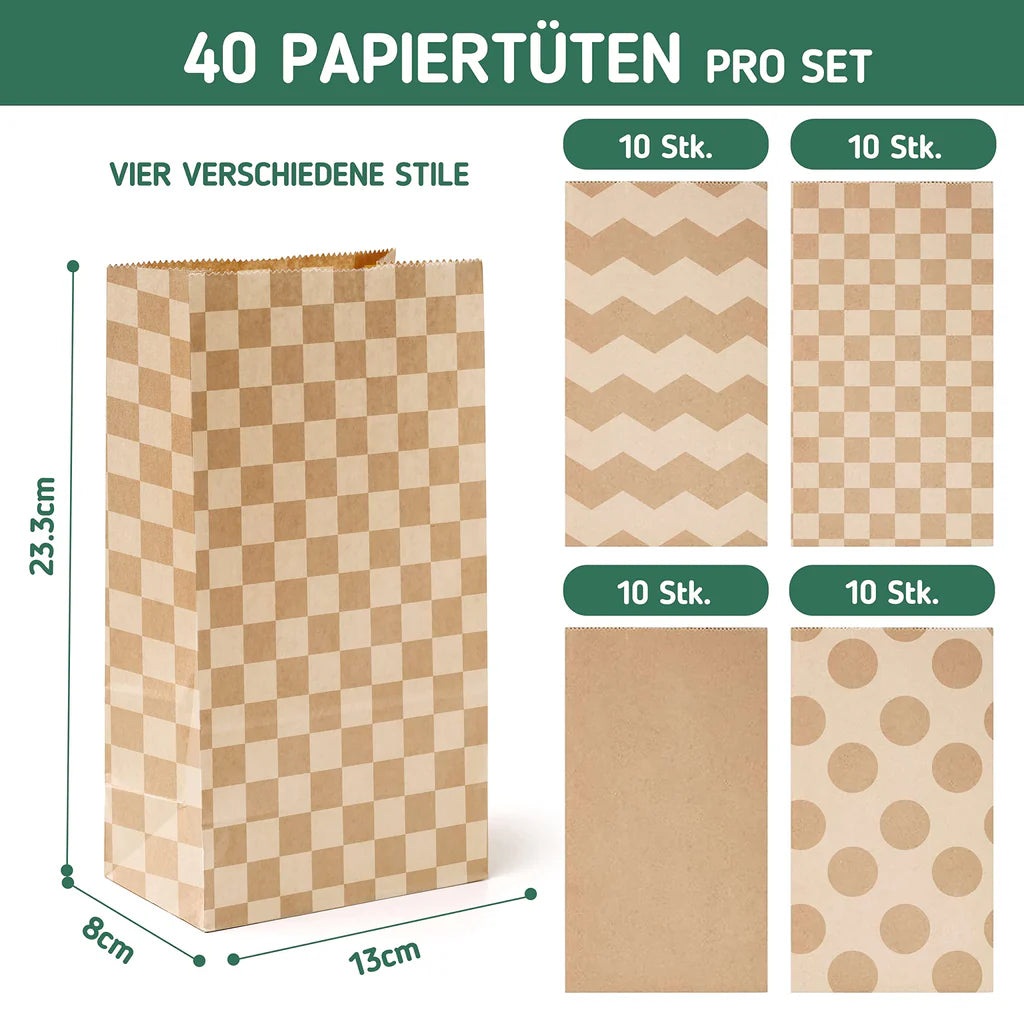 Weihnachtsgeschenktüten, Weihnachtstüten 40 Stück, Papiertüten mit 100 Aufklebern für Weihnachten,