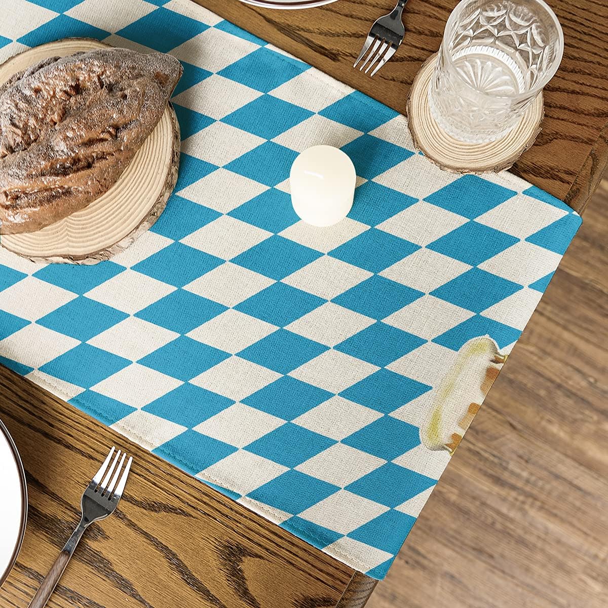Raute Oktoberfest Brezel Bayrisch Blau Tischläufer, Waschbar Modern Küche, 40 x 140 cm