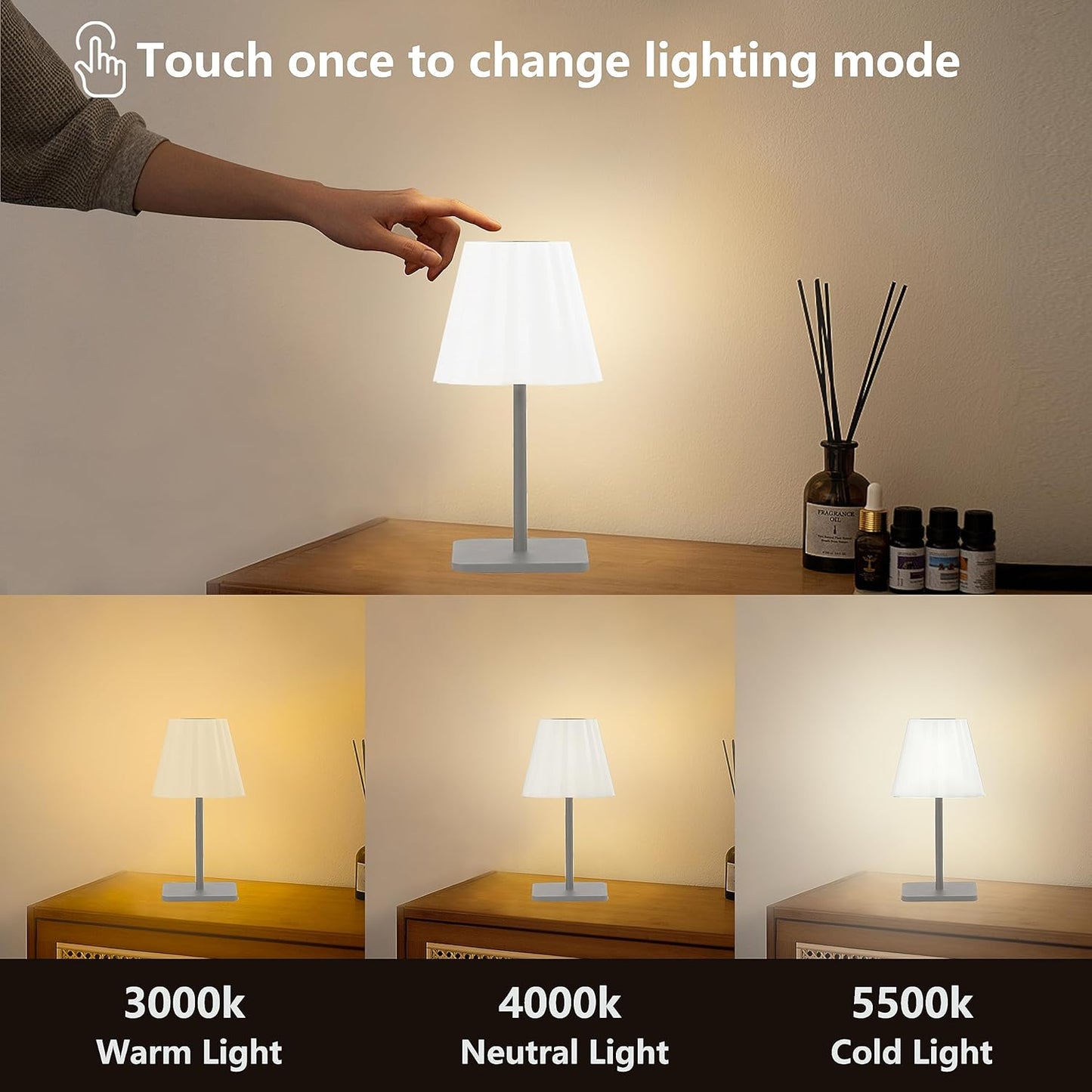 FLORNIA Dimmbare LED Akku Tischlampe Batterie betrieben