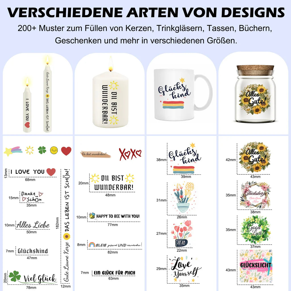 Kerzenaufkleber Kerzentattoo Folie UV Transferdruck