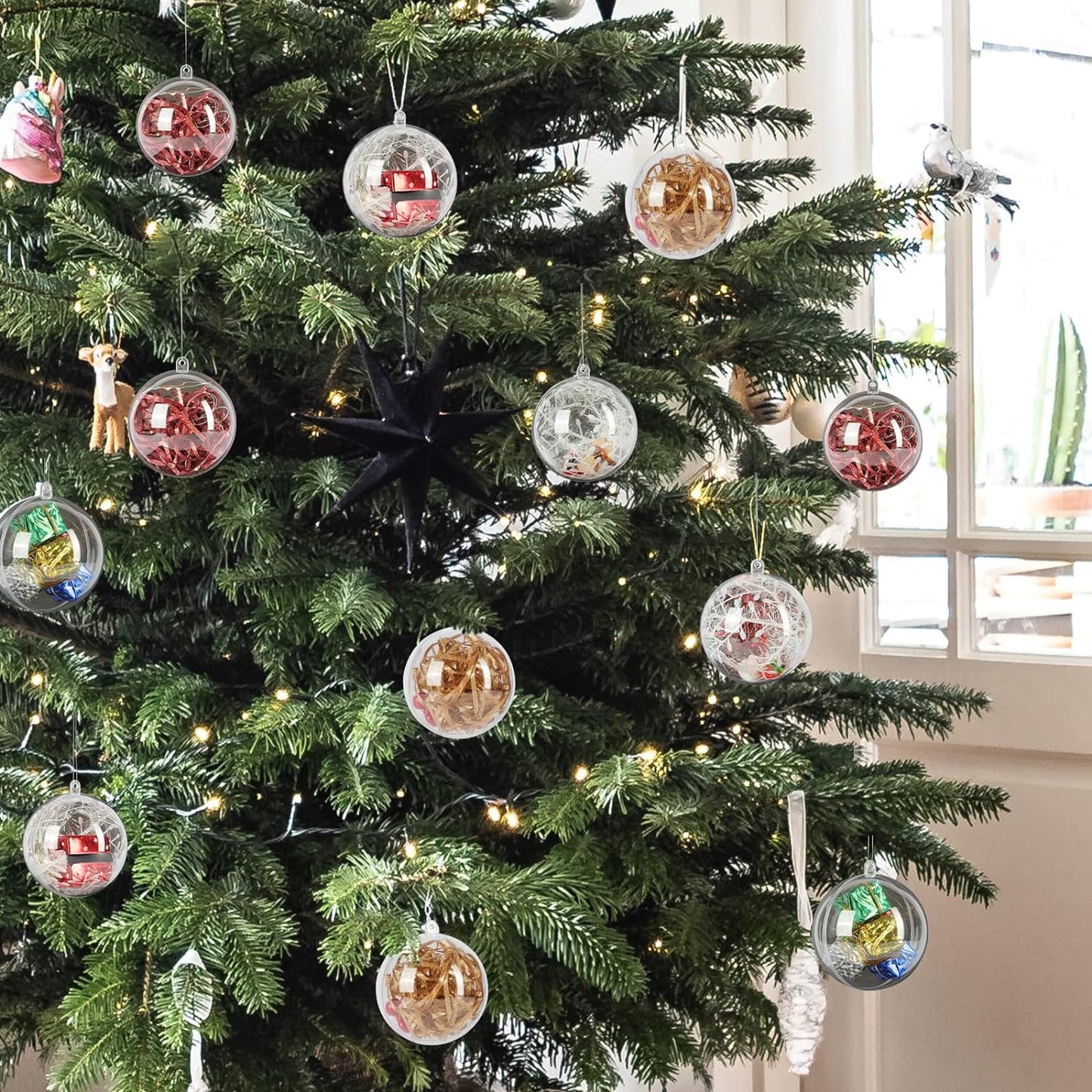 15 Stücke Acrylkugeln DIY Kugeln Transparent Plastik Weihnachtsbaumkugeln 2,36''/ 60mm für Weihnachten, Feiertag, Hochzeit, Party (Kopie)