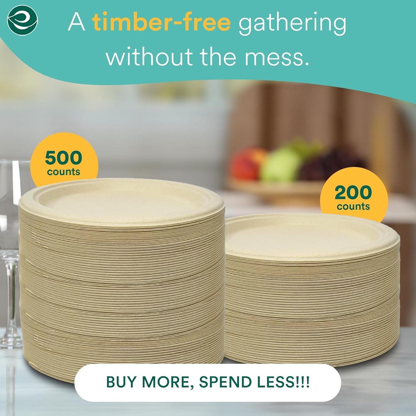 ECO SOUL Runde 9” (23cm) Bagasse Pappteller Set Beige (400 Stück) Einweggeschirr und 100% Kompostierbar