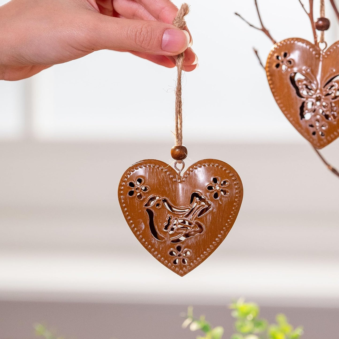 Valery Madelyn 6X Dekoaufhänger, 7.5cm Metallherzen zum Aufhängen, Herbst Dekoanhänger