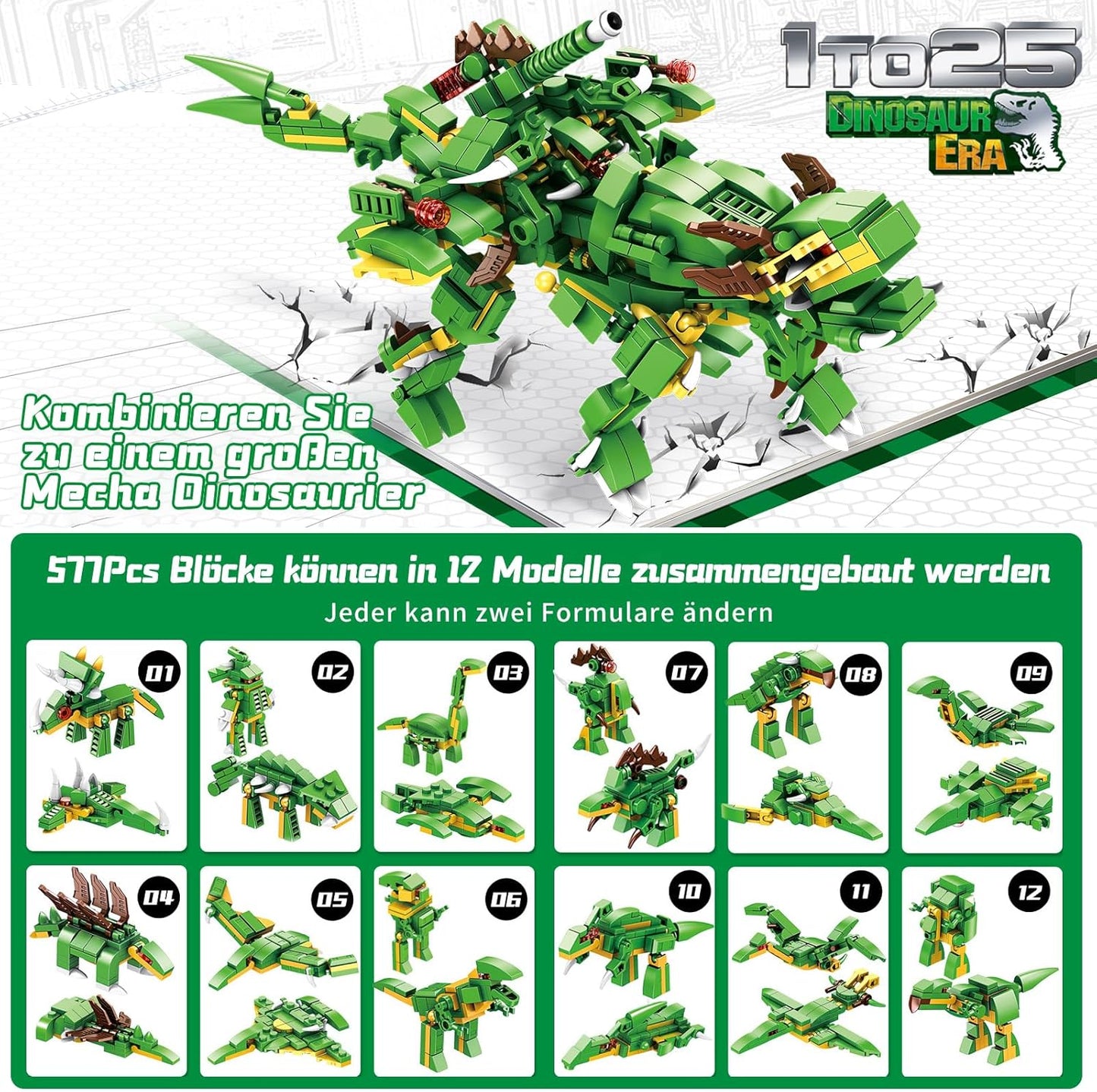 Dinosaurier Spielzeug für Jungen: 577PCS Dinosaurier Bauklötze Set