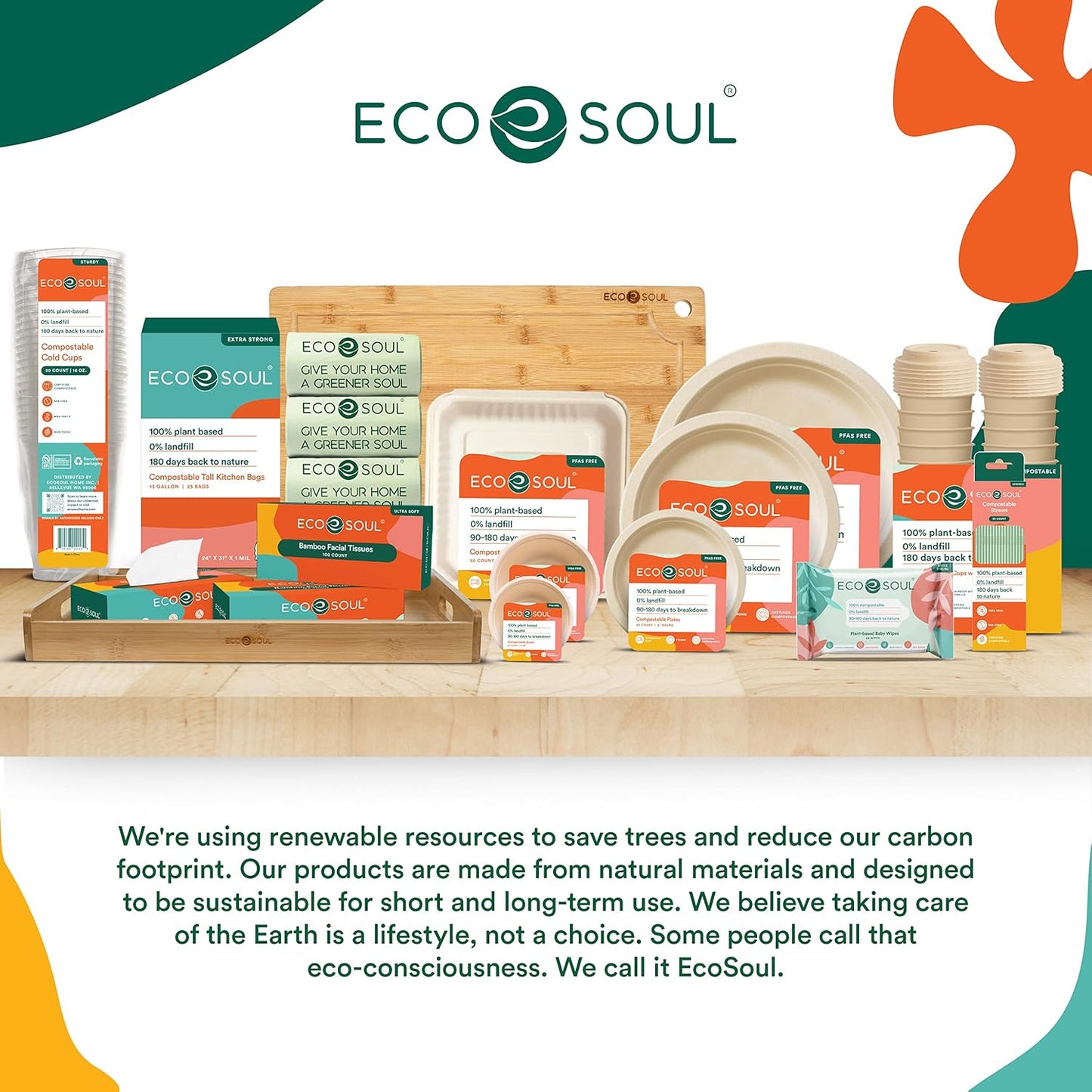 ECO SOUL Runde 9” (23cm) Bagasse Pappteller Set Beige (400 Stück) Einweggeschirr und 100% Kompostierbar