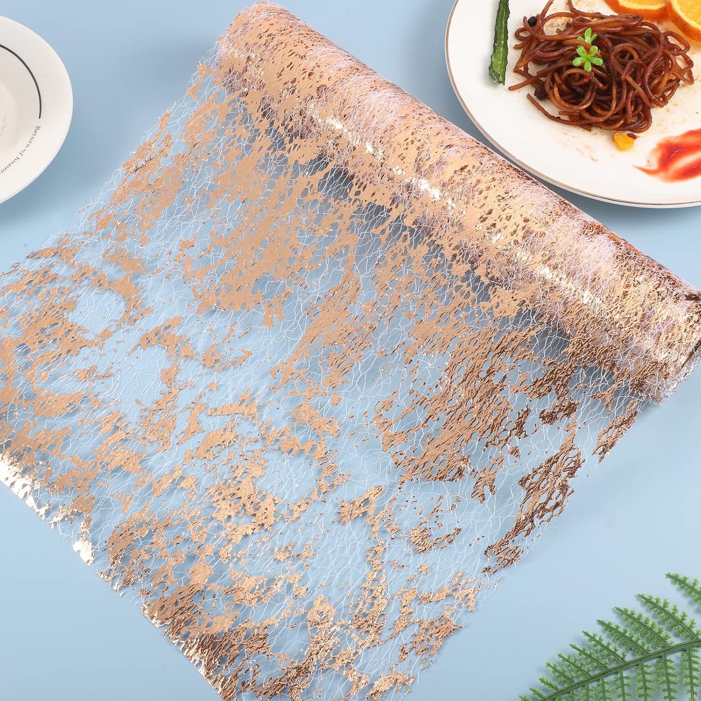 Tischband Glänzend 20m x 28cm, Tischdeko Geburtstag Tischläufer Rosegold Rolle Glitzer Wiederverwendbar für Hochzeit Taufe Partys
