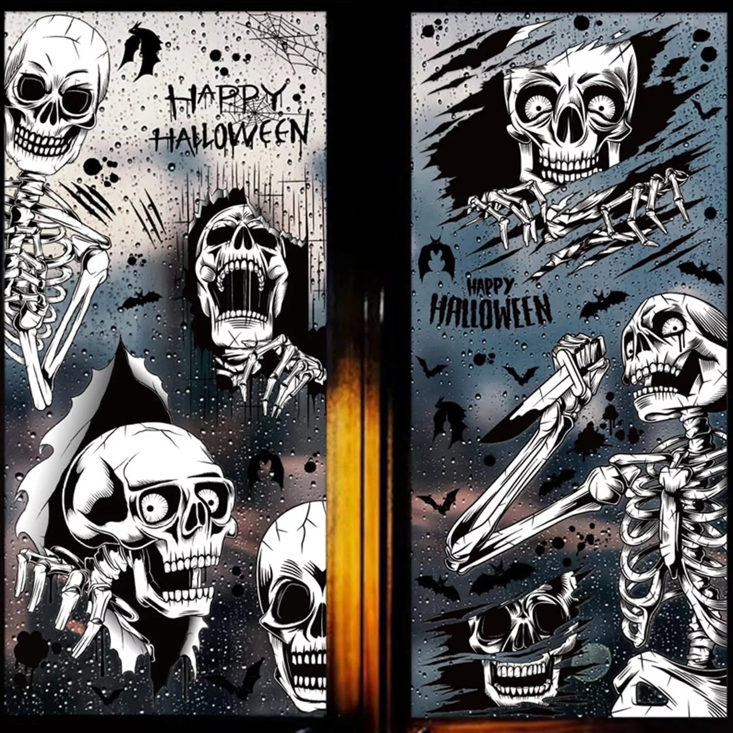 Halloween-Fensteraufkleber, 4 Blatt, Halloween-Dekoration, Totenkopf-Aufkleber
