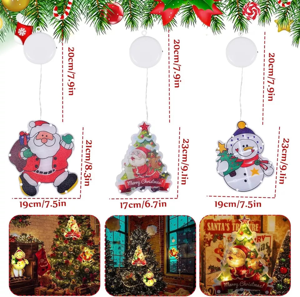 3er-Set LED Fensterlicht Saugnapf, LED Weihnachten Lichter