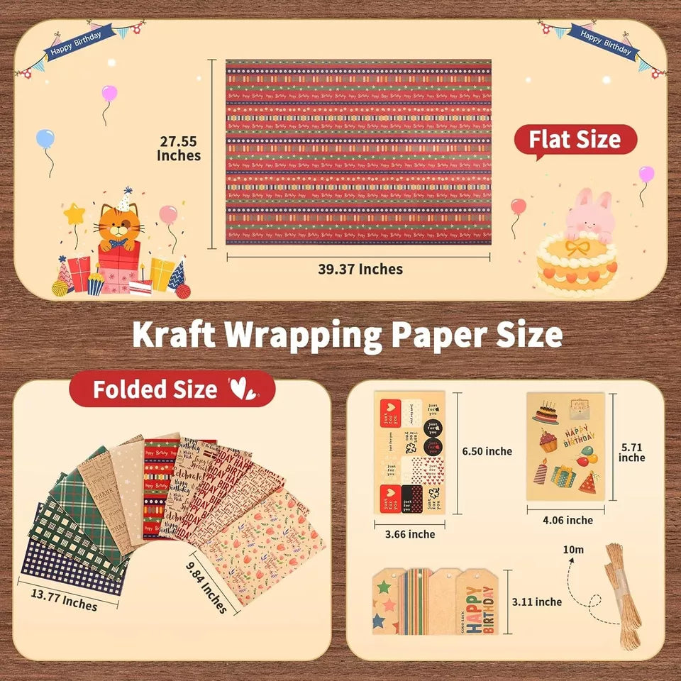 Geschenkpapier Set Braun Kraftpapier ECO Natürliches Recyclingpapier