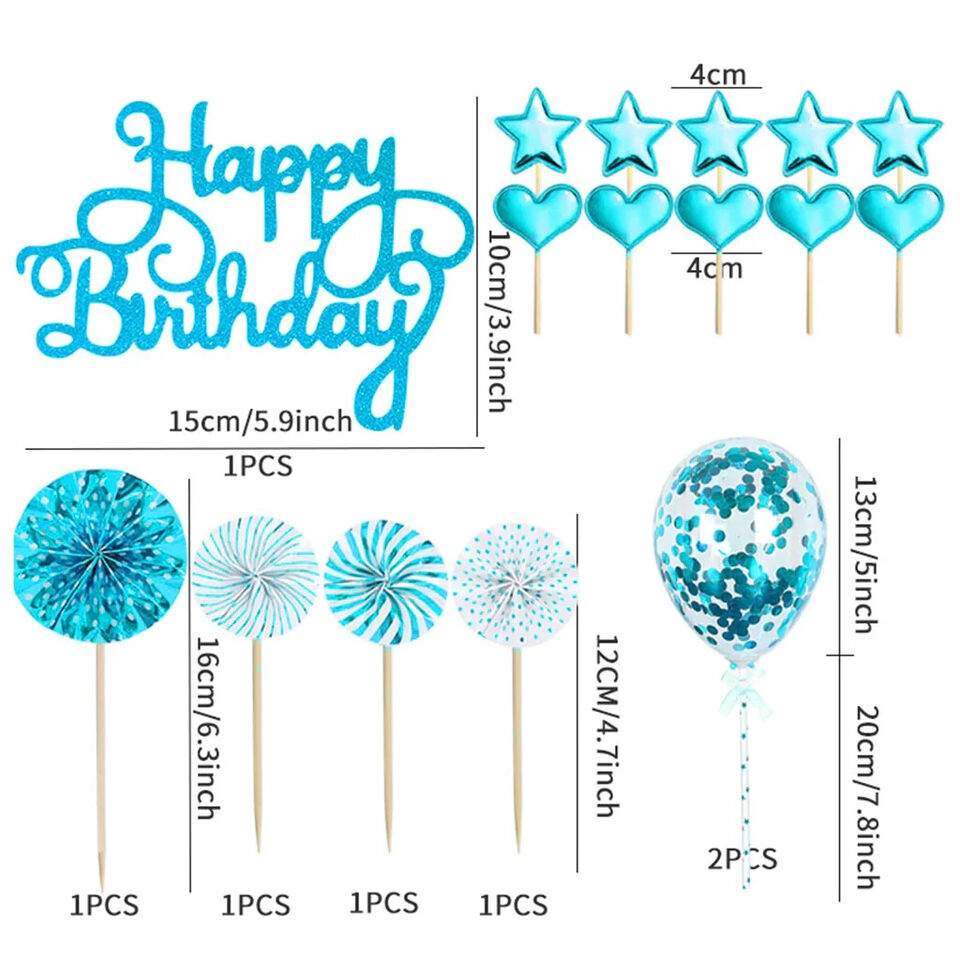 Kuchenaufsätze, Happy Birthday - 17 Teilig Geburtstagskuchen