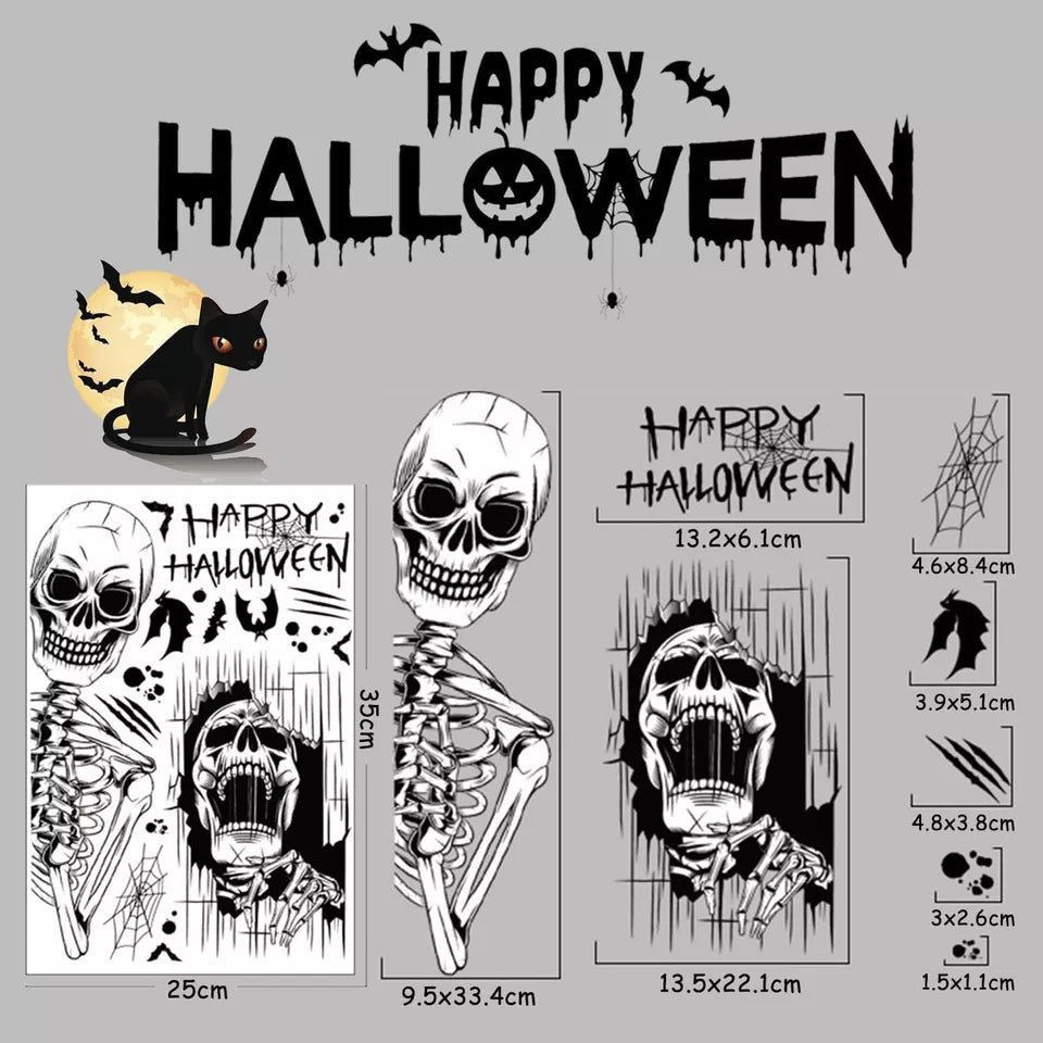 Halloween-Fensteraufkleber, 4 Blatt, Halloween-Dekoration, Totenkopf-Aufkleber
