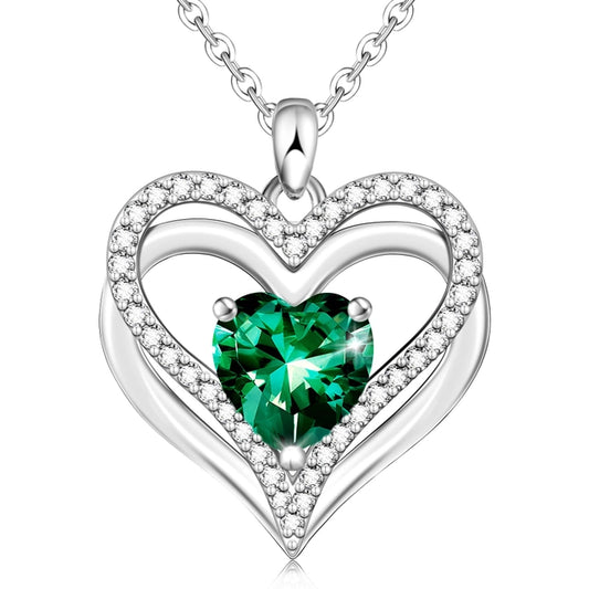 Herzanhänger mit Kette 925 Sterling Silber grüner Stein
