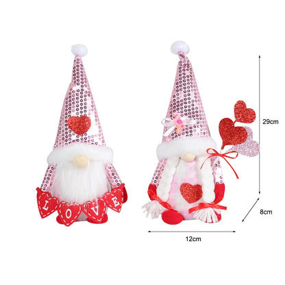 Deko-Zwerge zum Muttertag, 2-teiliges rotes Deko-Zwerg-Set zum Muttertag, Puppen-Zwerg aus Plüsch, Geschenke zum Valentinstag „Ich liebe dich“