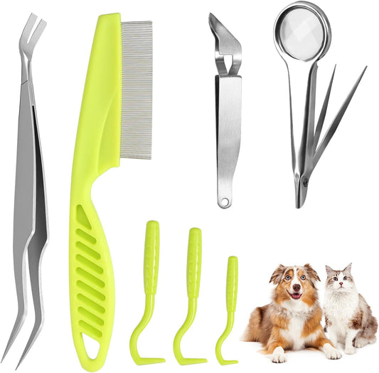 Zeckenentferner Set für Hunde Katze, 7 In 1 Zeckenpinzette Set Edelstahl Pinzette
