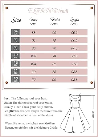 ELFIN Damen Midi Dirndl Elegante Trachtenkleid für Oktoberfest inkl. Spitzen Dirndlschürze Gr. 46
