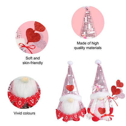 Deko-Zwerge zum Muttertag, 2-teiliges rotes Deko-Zwerg-Set zum Muttertag, Puppen-Zwerg aus Plüsch, Geschenke zum Valentinstag „Ich liebe dich“