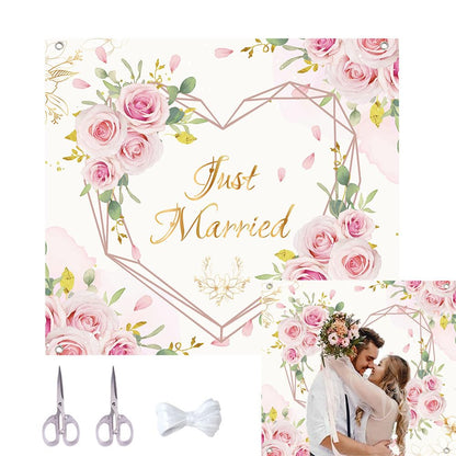 Hochzeitslaken zum Ausschneiden, 200x180cm Bettlaken mit Herz Hochzeit, Just Married Hochzeitslaken, Bettlaken Hochzeit Ausschneiden