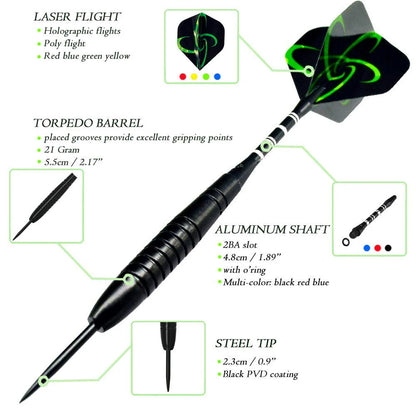 Miuezuth Darts mit Metallspitze für Dartboard, 6 Steeldarts mit Stahlspitze