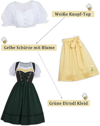 Damen Dirndelkleid, Midikleid Oktoberfest 3er Set: Dirndlbluse, Dirndl und Schürze in Größe "S"