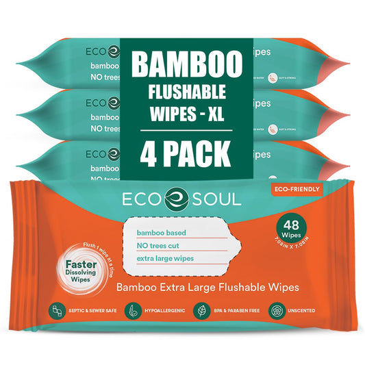 ECO SOUL Bamboo Spülbare Toilettentücher für Erwachsene – parfümfrei | 4 Packungen à 48 Stück