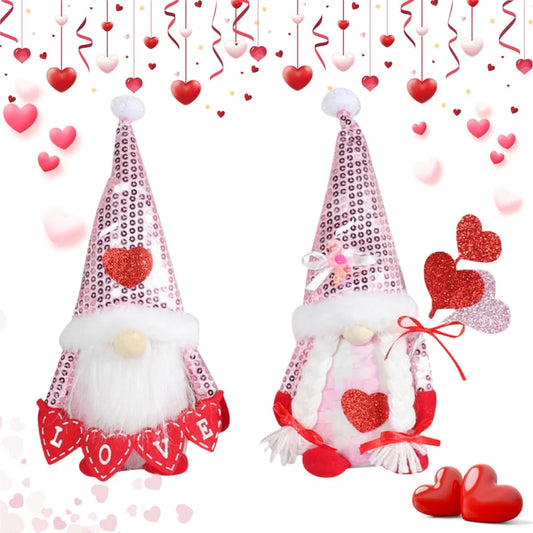 Deko-Zwerge zum Muttertag, 2-teiliges rotes Deko-Zwerg-Set zum Muttertag, Puppen-Zwerg aus Plüsch, Geschenke zum Valentinstag „Ich liebe dich“