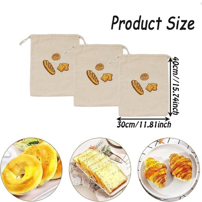 3er Pack Brotbeutel aus Leinen, wiederverwendbarer Bäckerleinen Brotbeutel, Brotbeutel mit Kordelzug, für Beutel für Brot, Baguette