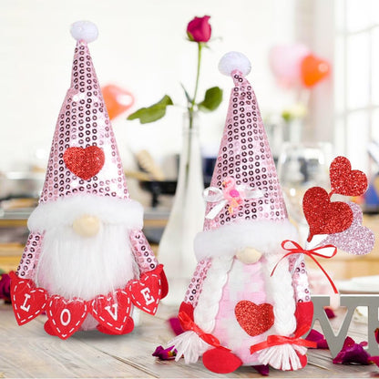 Deko-Zwerge zum Muttertag, 2-teiliges rotes Deko-Zwerg-Set zum Muttertag, Puppen-Zwerg aus Plüsch, Geschenke zum Valentinstag „Ich liebe dich“