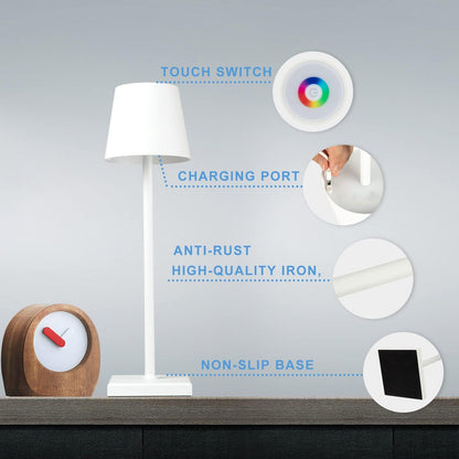 Dimmbare LED Akku-Tischlampe aus Metall Akkubetrieben mit Touch-Schalter für Innen und Außenbereich