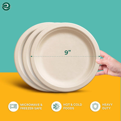 ECO SOUL Runde 9” (23cm) Bagasse Pappteller Set Beige (400 Stück) Einweggeschirr und 100% Kompostierbar