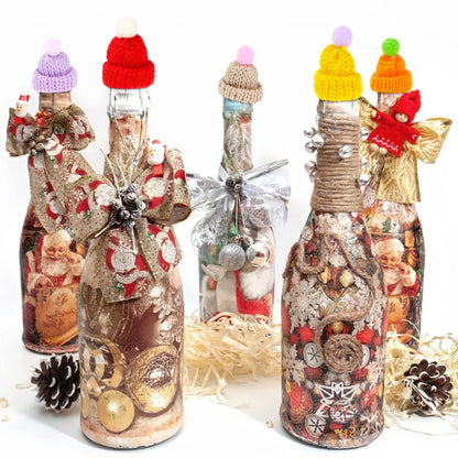 30 Mini-Weinflaschenhüte, weihnachtliche gestrickte Fingermützen, Weinflaschenhut, DIY-Basteldekoration für Party