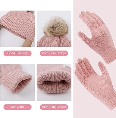 Winter Damen Strickmütze Kombiset, Mütze, Schal, Handschuhe